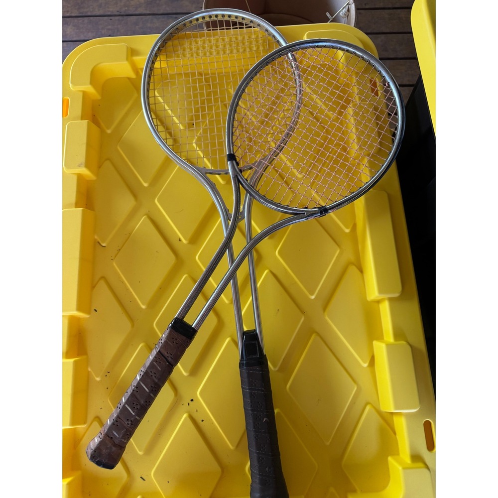 Vintage Regent Championship Steel Tennis Rackets Pair Silver Chrome 4 1/2 Grip